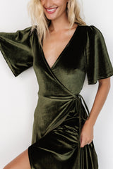 Katelyn Velvet Maxi Wrap Dress | Dark Olive