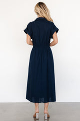 Larah Button Dress | Navy Blue