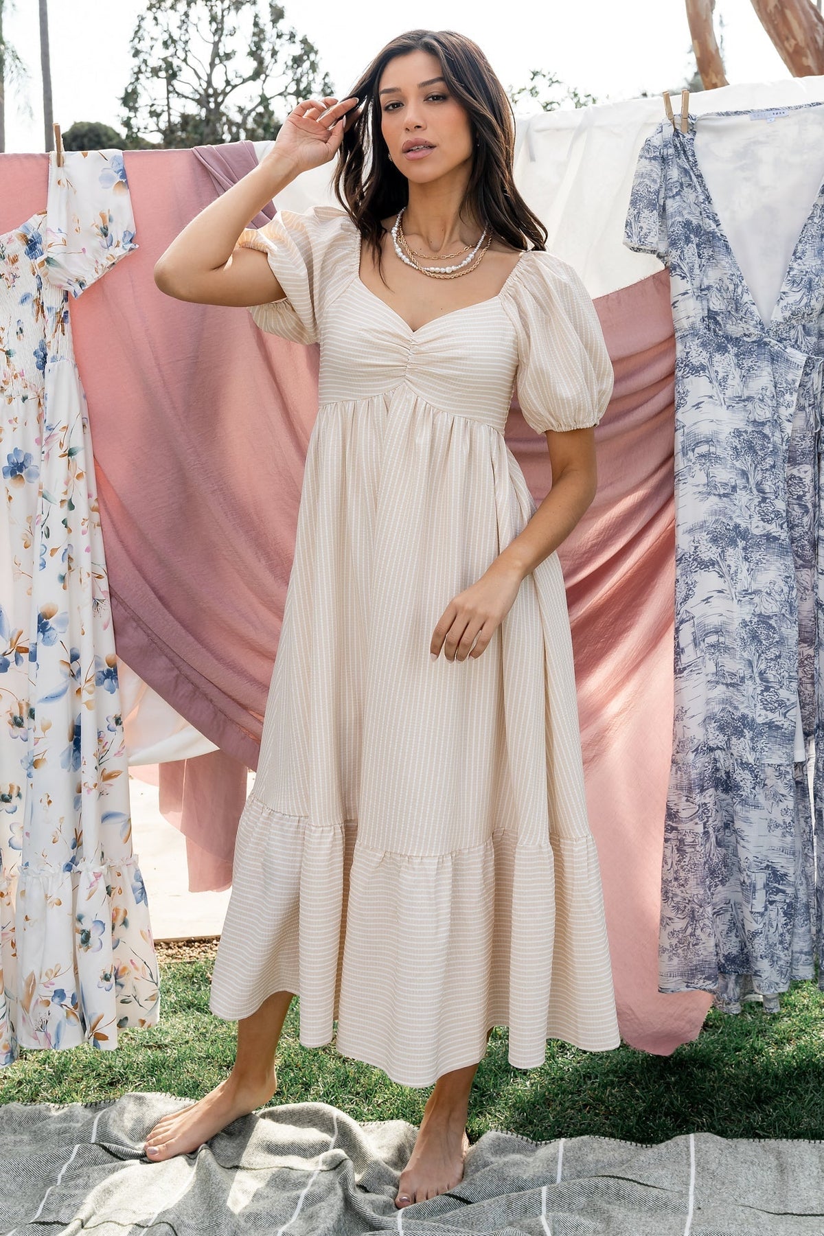 Poppy Midi Dress | Natural + Off White